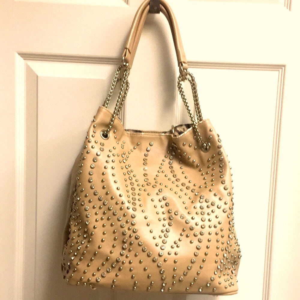 Camel Crystal & Gold Studded Shoulder/Tote Bag - Picture 14 of 14